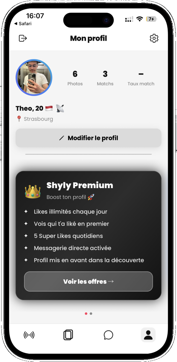 Écran Profil Shyly